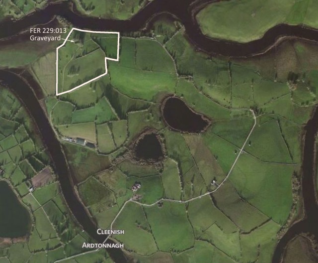 1.Aerial view of Cleenish with area of geophysical survey marked in